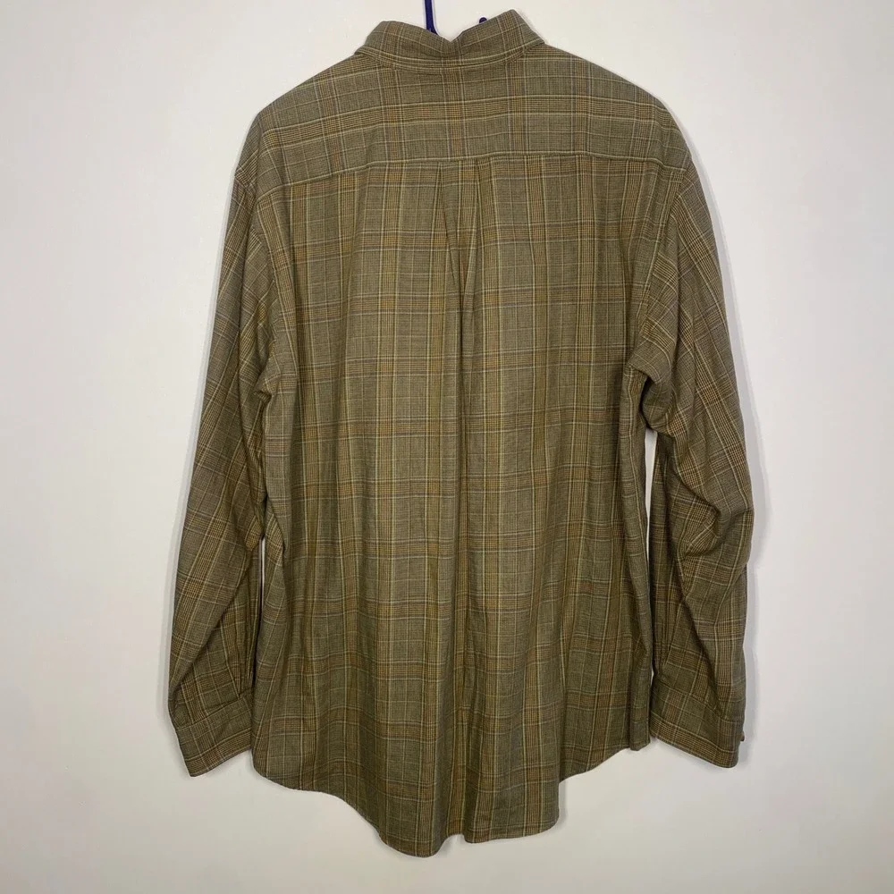 Brooks Brothers 346 Mens Large Flannel Plaid Cotton Wool Button Down Shirt Olive - Picture 3 of 6